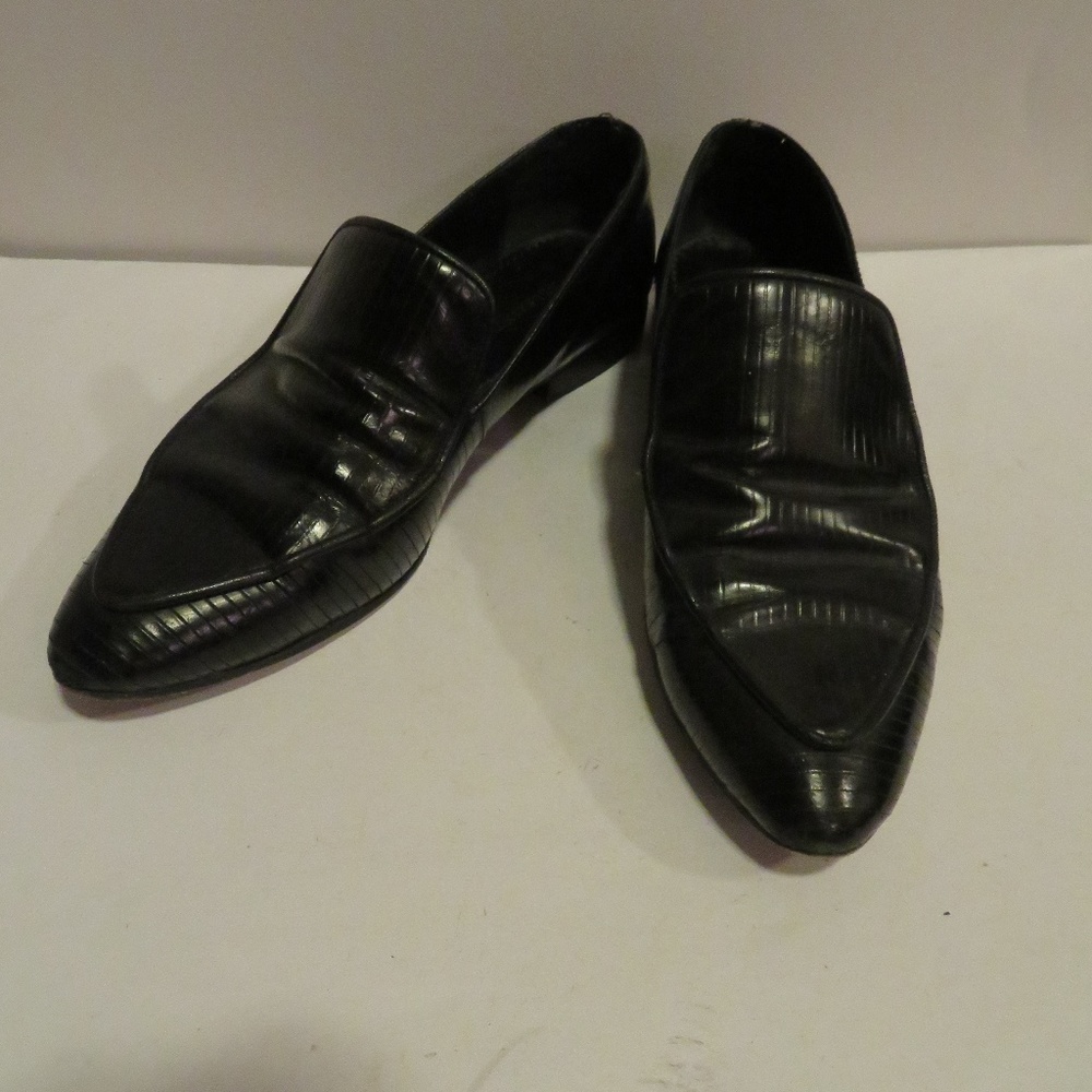 ALLSAINTS BLACK LEATHER STRIPED POINTY LOAFER 39